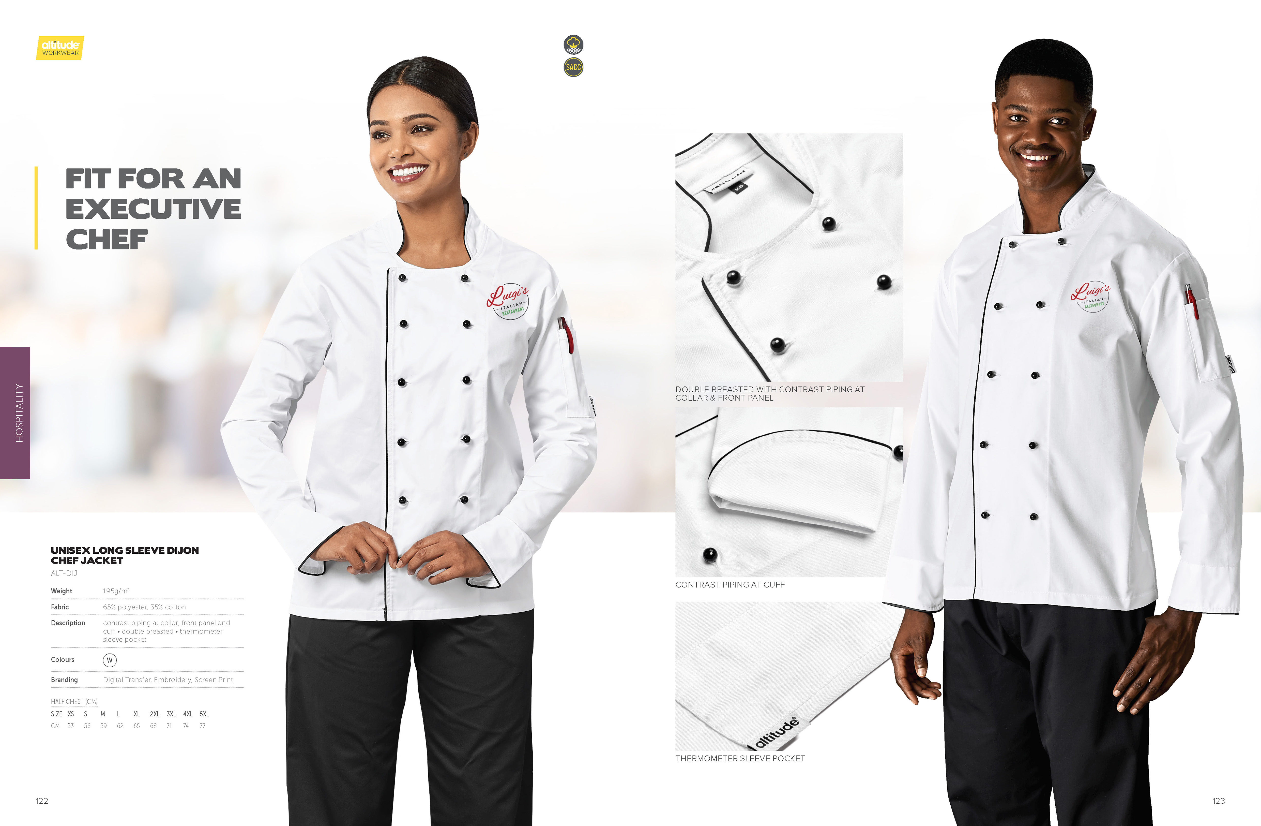 ALT-DIJ - Unisex Long Sleeve Dijon Chef Jacket - Catalogue Image